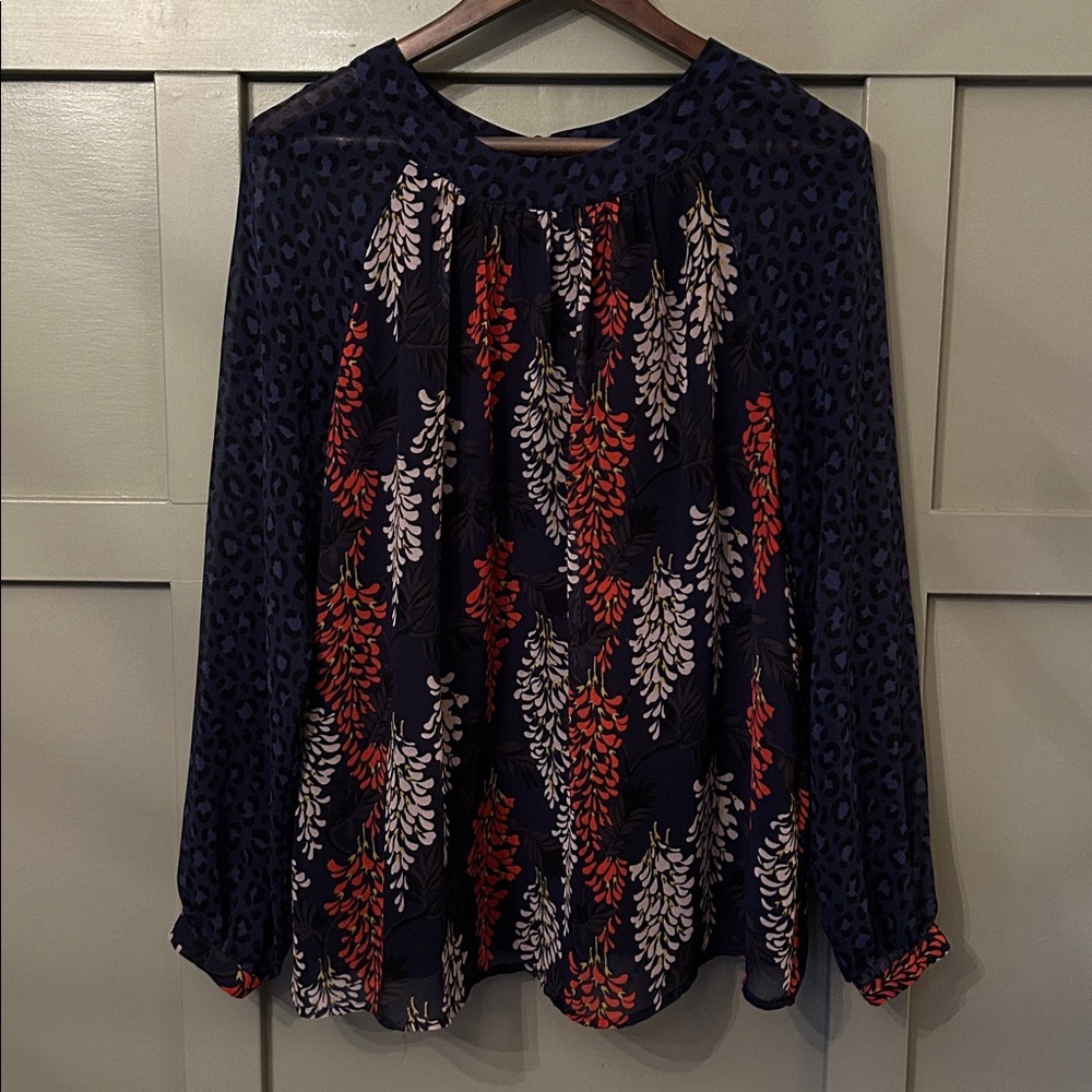 Boden Blouse Floral Leopard Print Long Sleeves Size 14